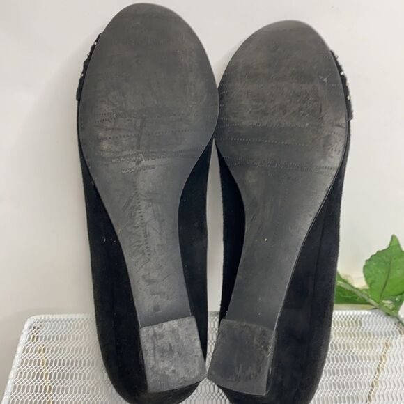 Stuart Weitzman Black Dotsun Suede Bow Low‎ Wedge Heels Shoes Black 7 - Picture 10 of 15